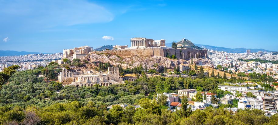 The Acropolis and the Parthenon above the rooftops of Athens, from our family trip