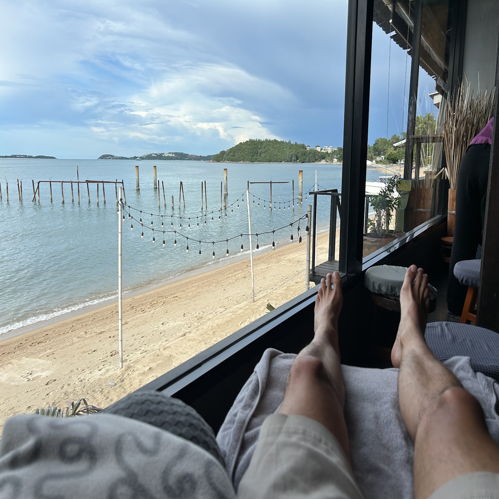 View over Bophut beach and bay from a shaded beachfront daybed