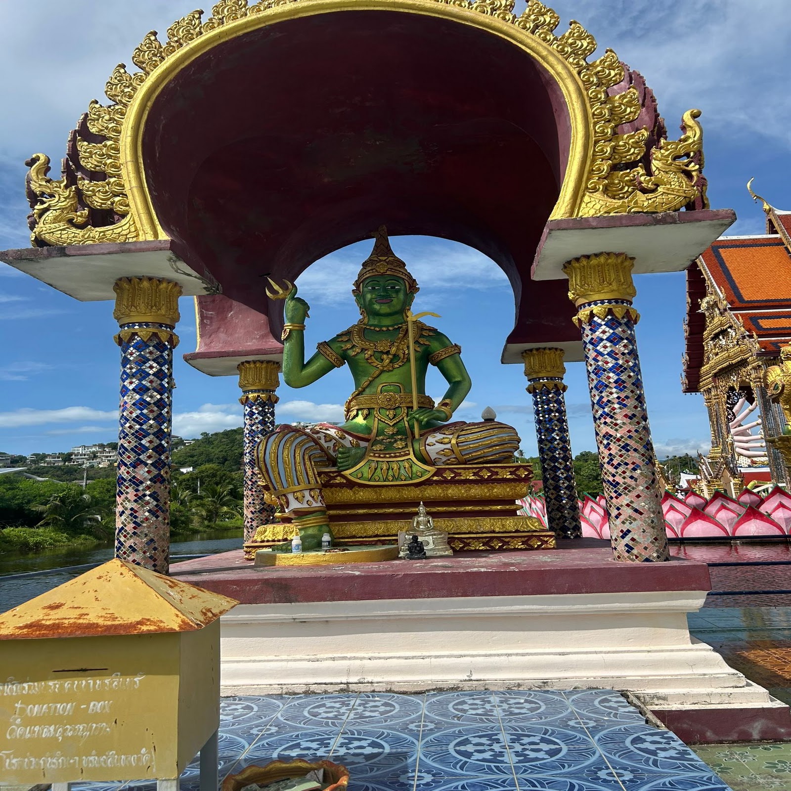 Green Indra statue at Wat Plai Laem temple, Koh Samui